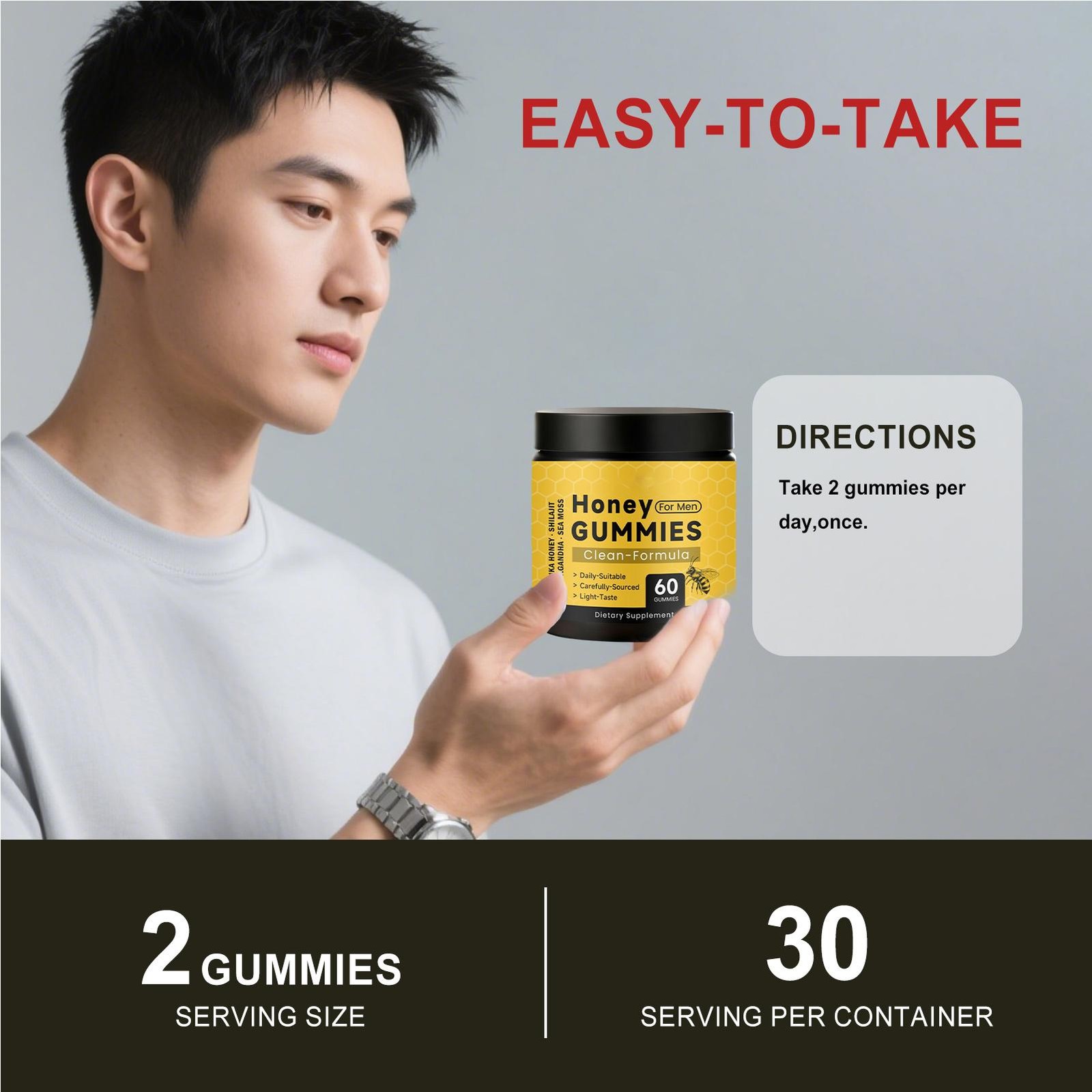 Gummies Honey For Men Vitality Booster Manuka Honey Gummies 60 Counts (1-3 PACK)