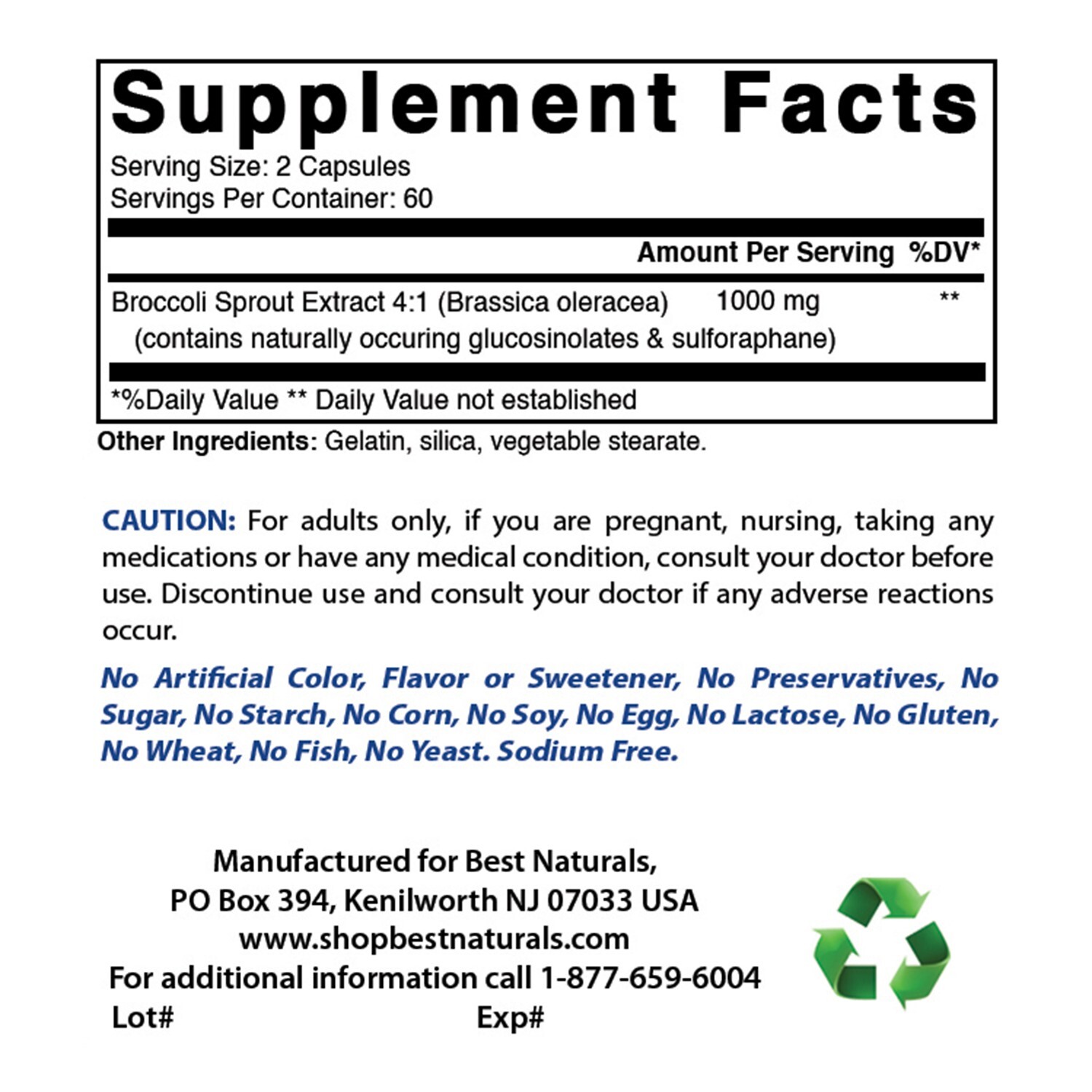 3 Pack Best Naturals Broccoli Sprouts Extract 1000 mg 120 Capsules