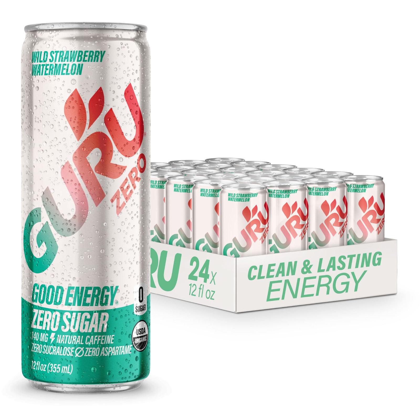 ZERO SUGAR Wild Strawberry Watermelon Organic Energy Drinks, Clean Energy Dri…