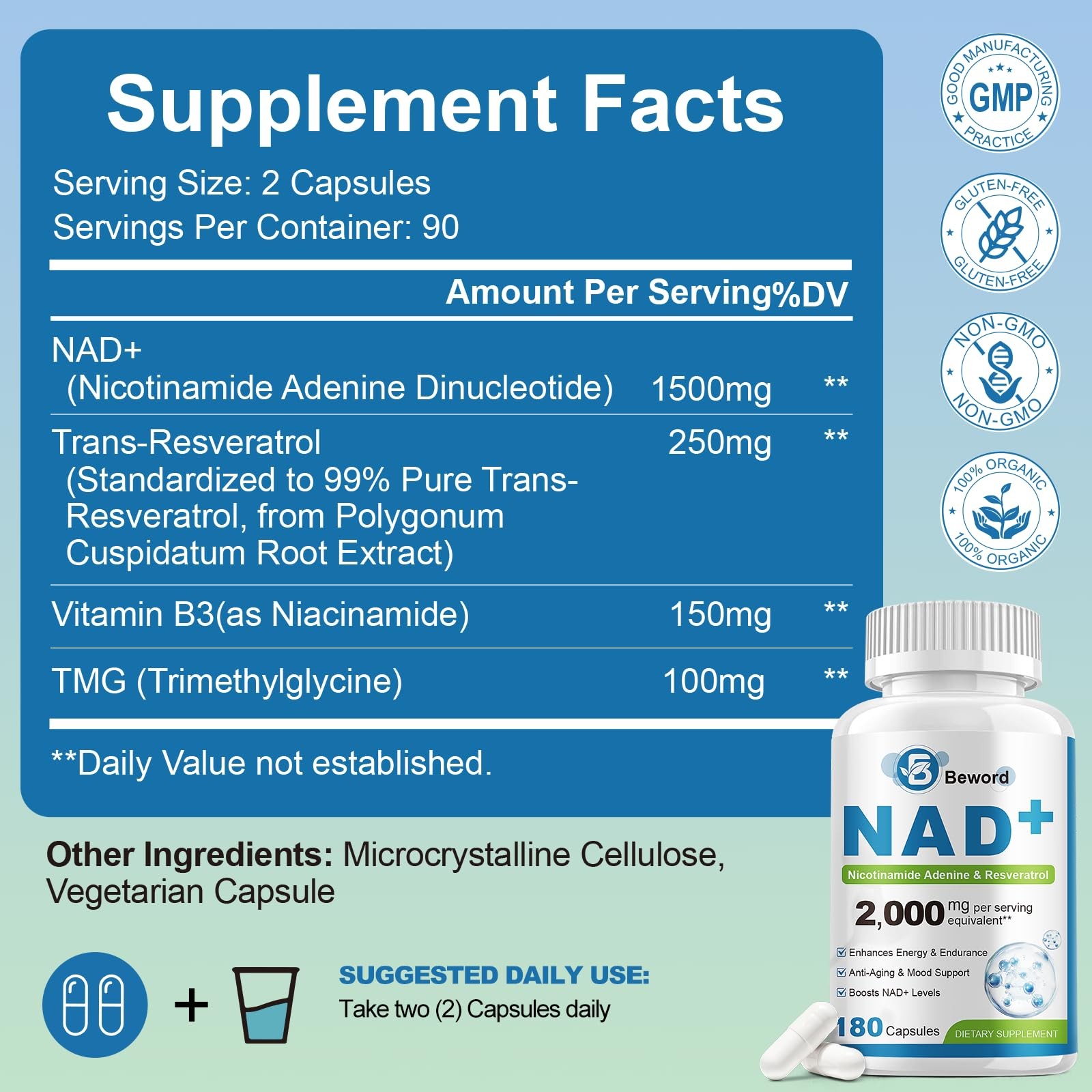 Beword Liposomal Nad 2000 Mg 180 Capsules 4-In-1 Formula Liposomal Nad