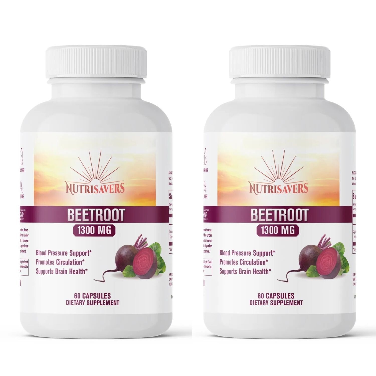 Nutri Saver Beetroot 1300mg – Non GMO & Gluten-Free – 60 Capsules, Pack of 2