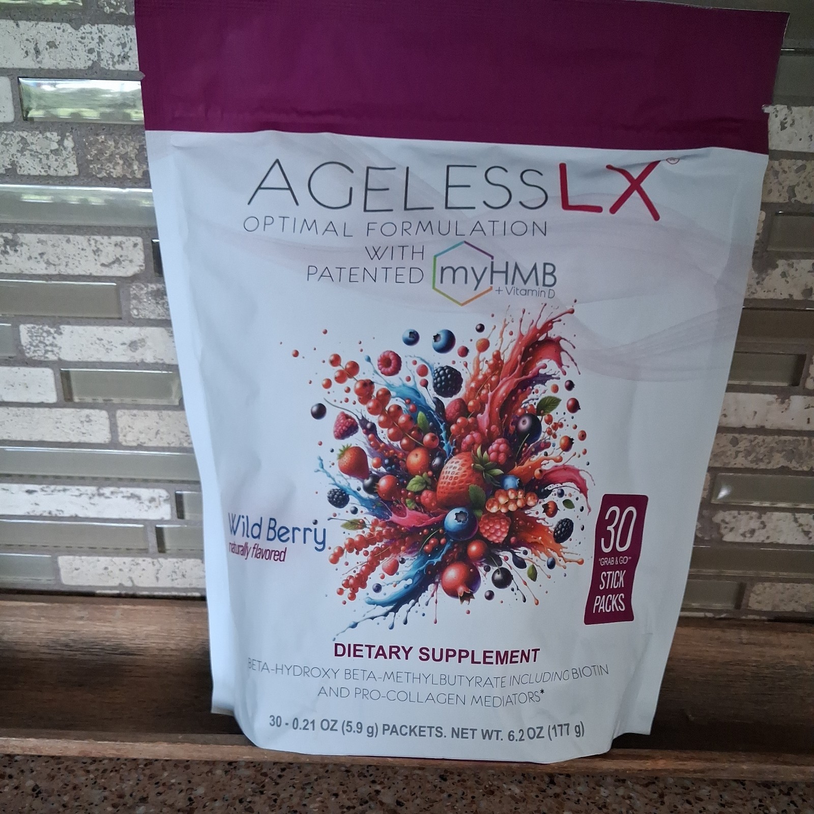 Ageless LX HMB Wild Berry Dietary Powder Stick Packs Supplement / 30-Pack