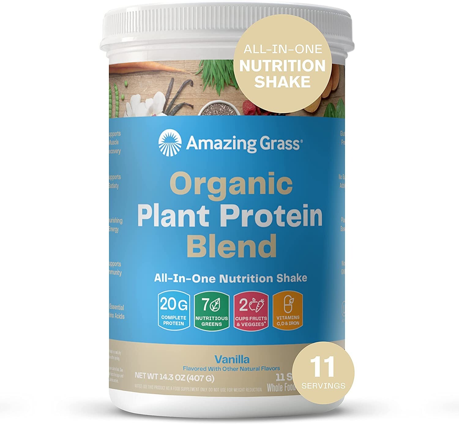 Amazing Grass – Organic Vegan Plant-Based Protein Powder – 11 Servings – Vanilla