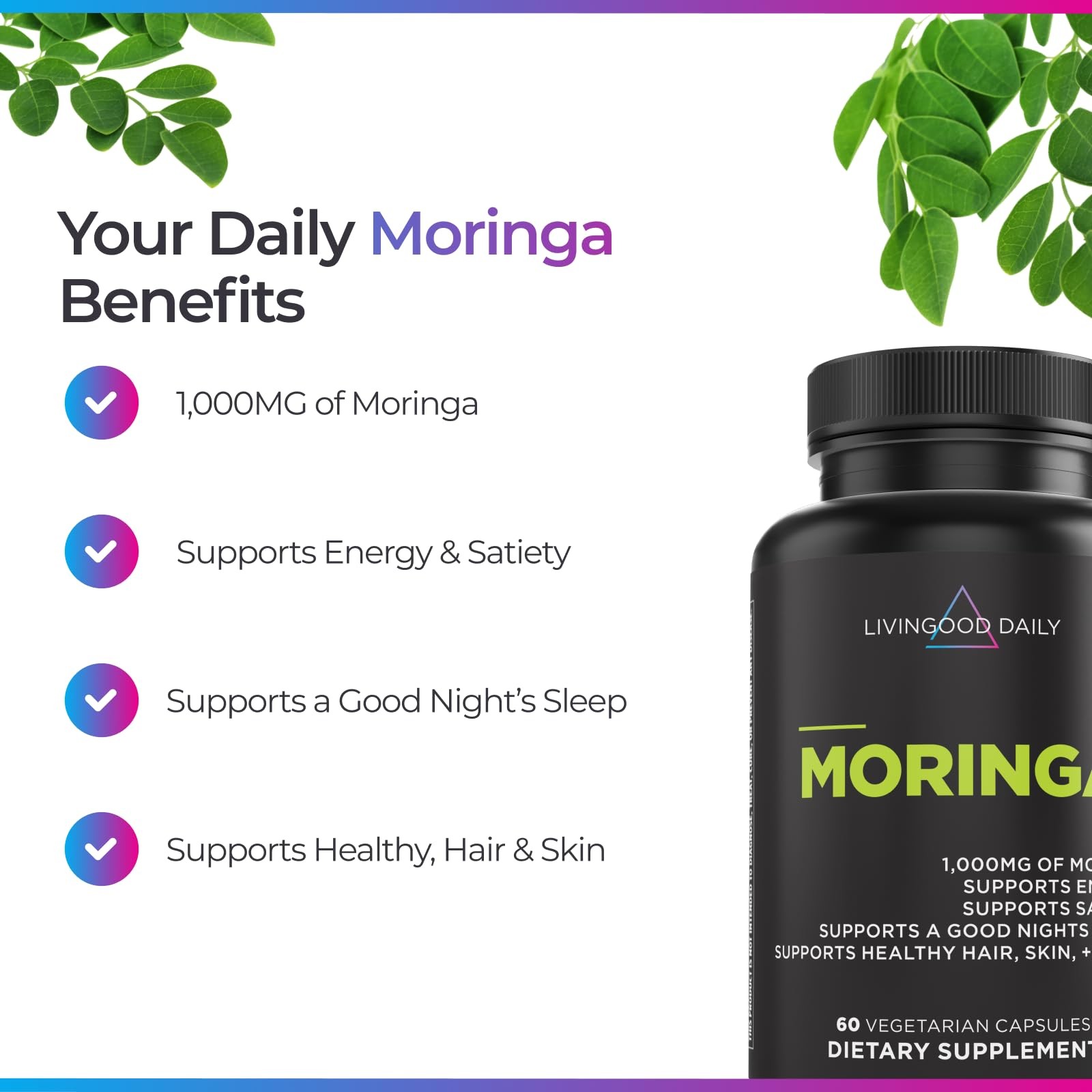 Livingood Daily Moringa Capsules, Supplement for 60 Count (Pack of 1)