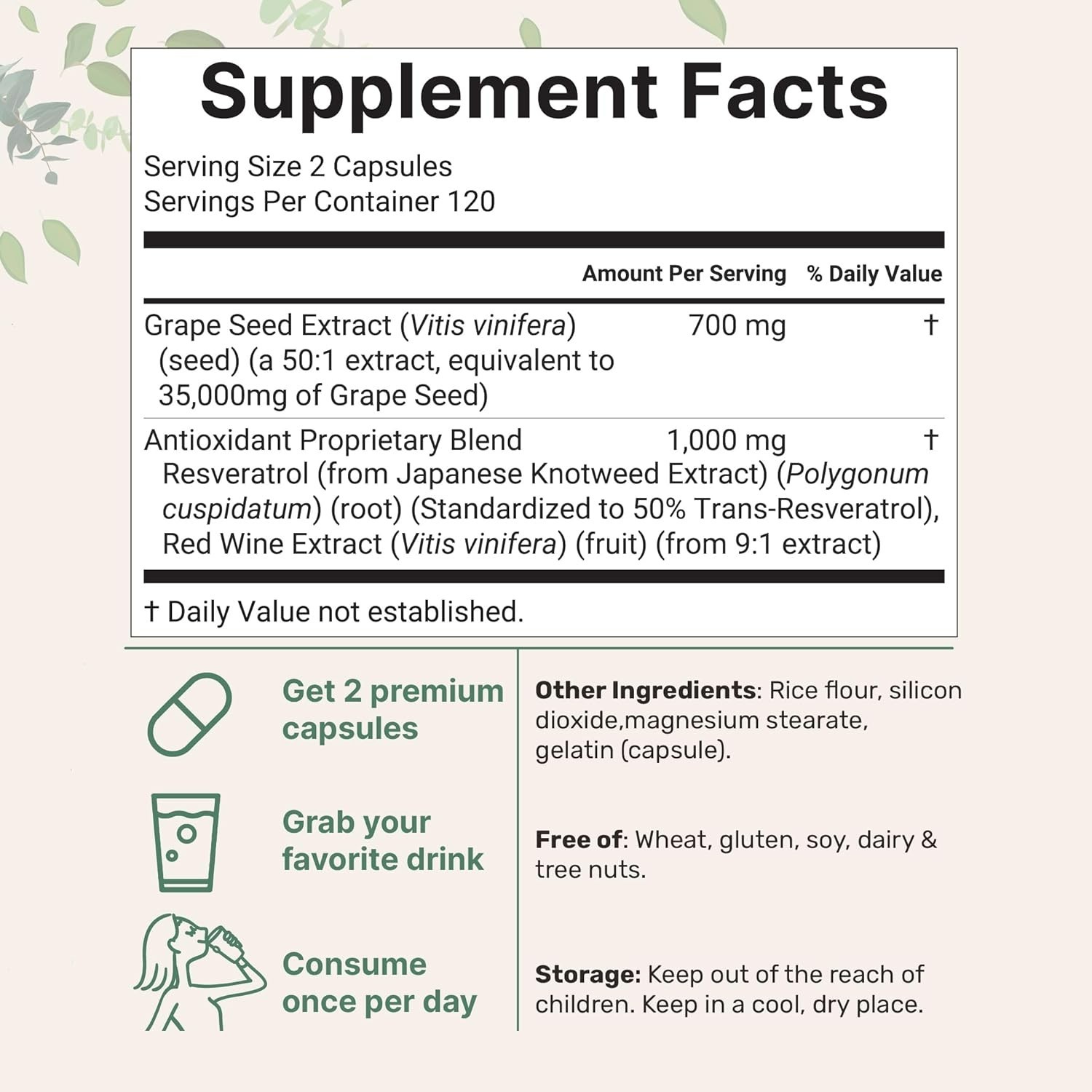 Grape Seed Extract 36,000mg Equivalent, 240 Capsules | Antioxidant Blend with Re
