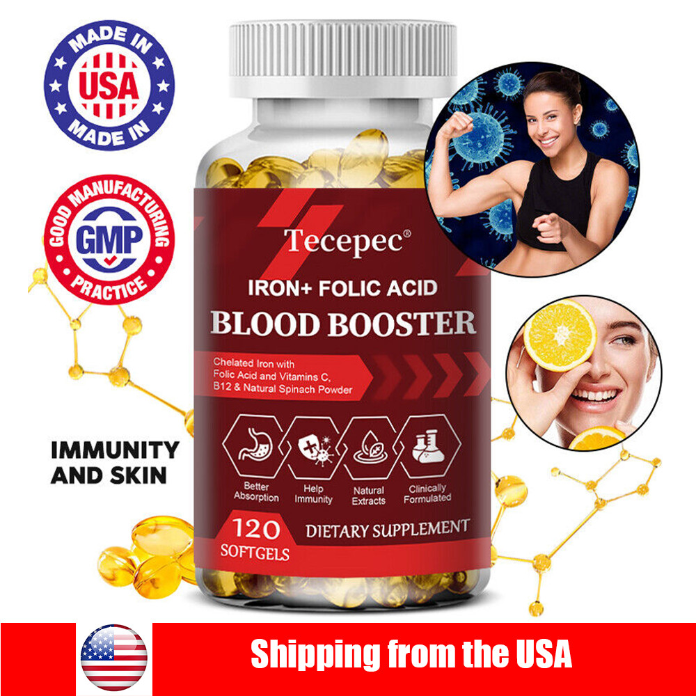 Support supplements containing iron and folic acid, 120 capsules