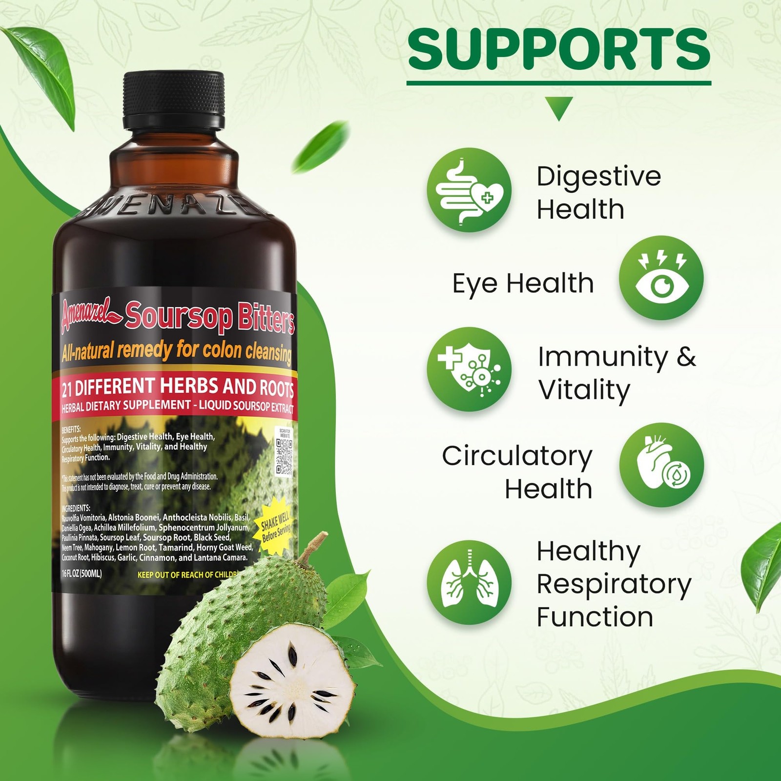 Amenazel Organic Soursop Bitters, 16 fl oz 16 Ounce (Pack of 1), Clear