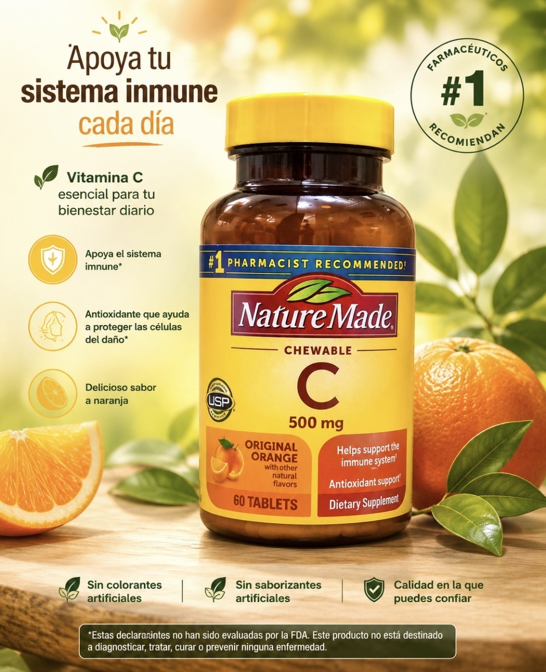 Nature Made Chewable Vitamin C 500mg Orange Flavor 60 Tablets Immune Support