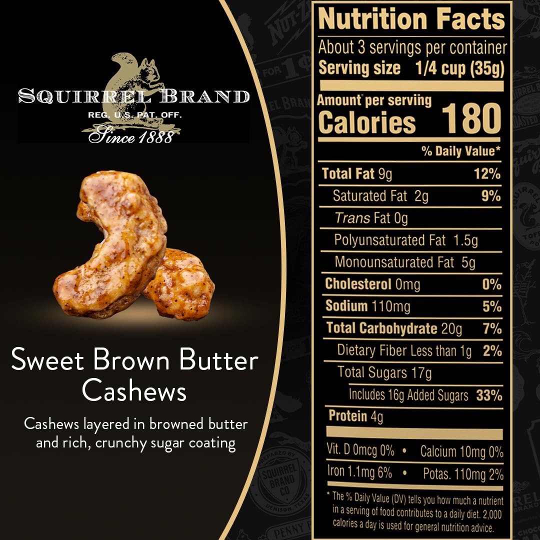 Squirrel Brand Sweet Brown Butter Cashews, 3.5 Ounce (Pack of 1),