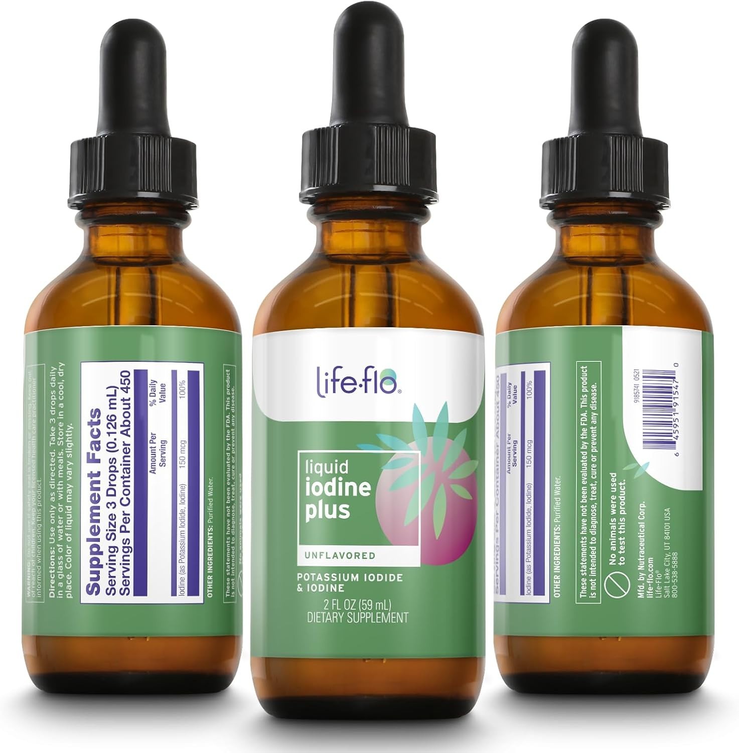 Life-Flo Liquid Iodine Plus 59ml 2oz Thyroid Support Unflavoured Drops