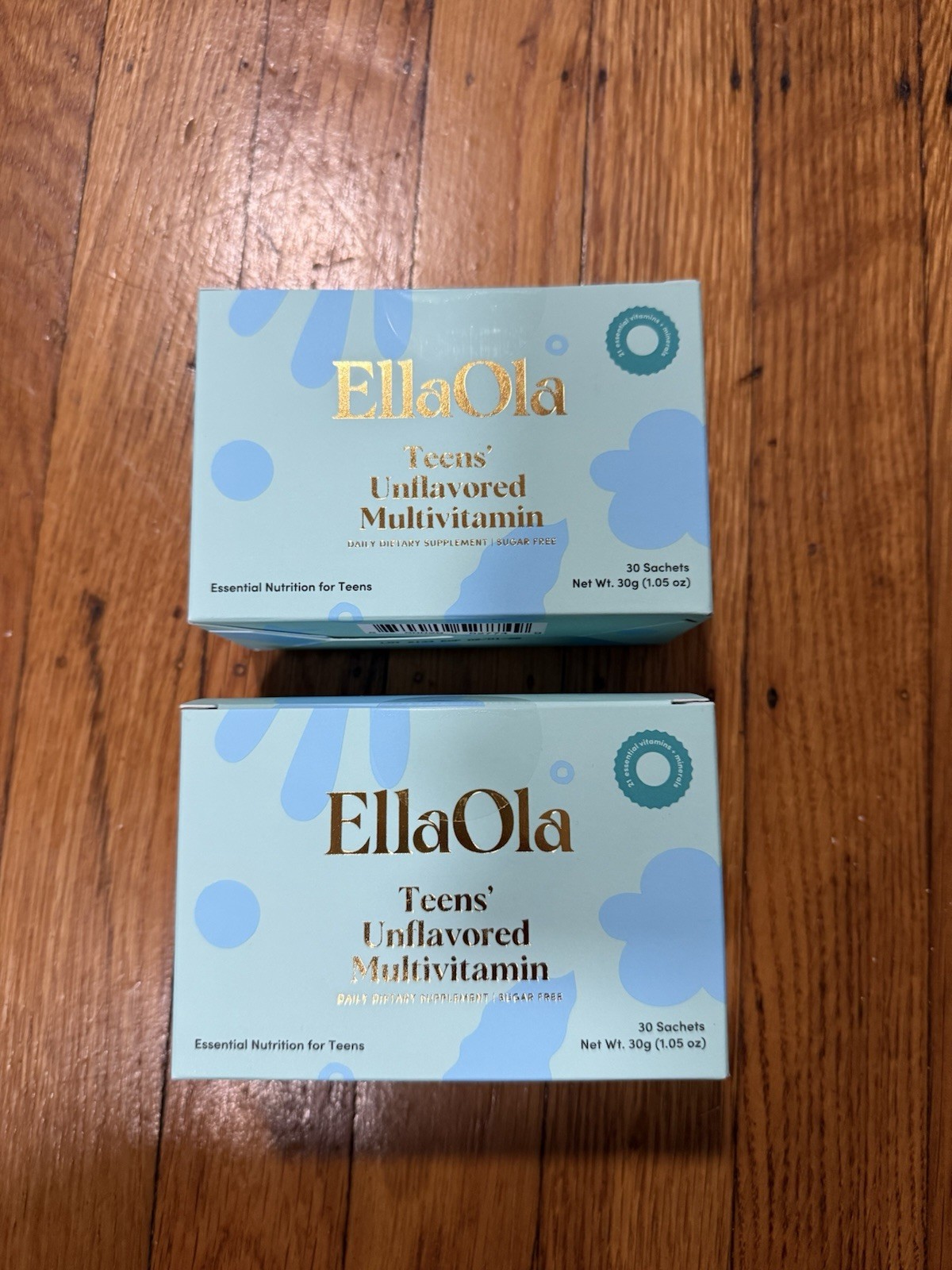 2pack EllaOla Teens Unflavored Multivitamin Sachets Vegan Zero Sugar 30 Count