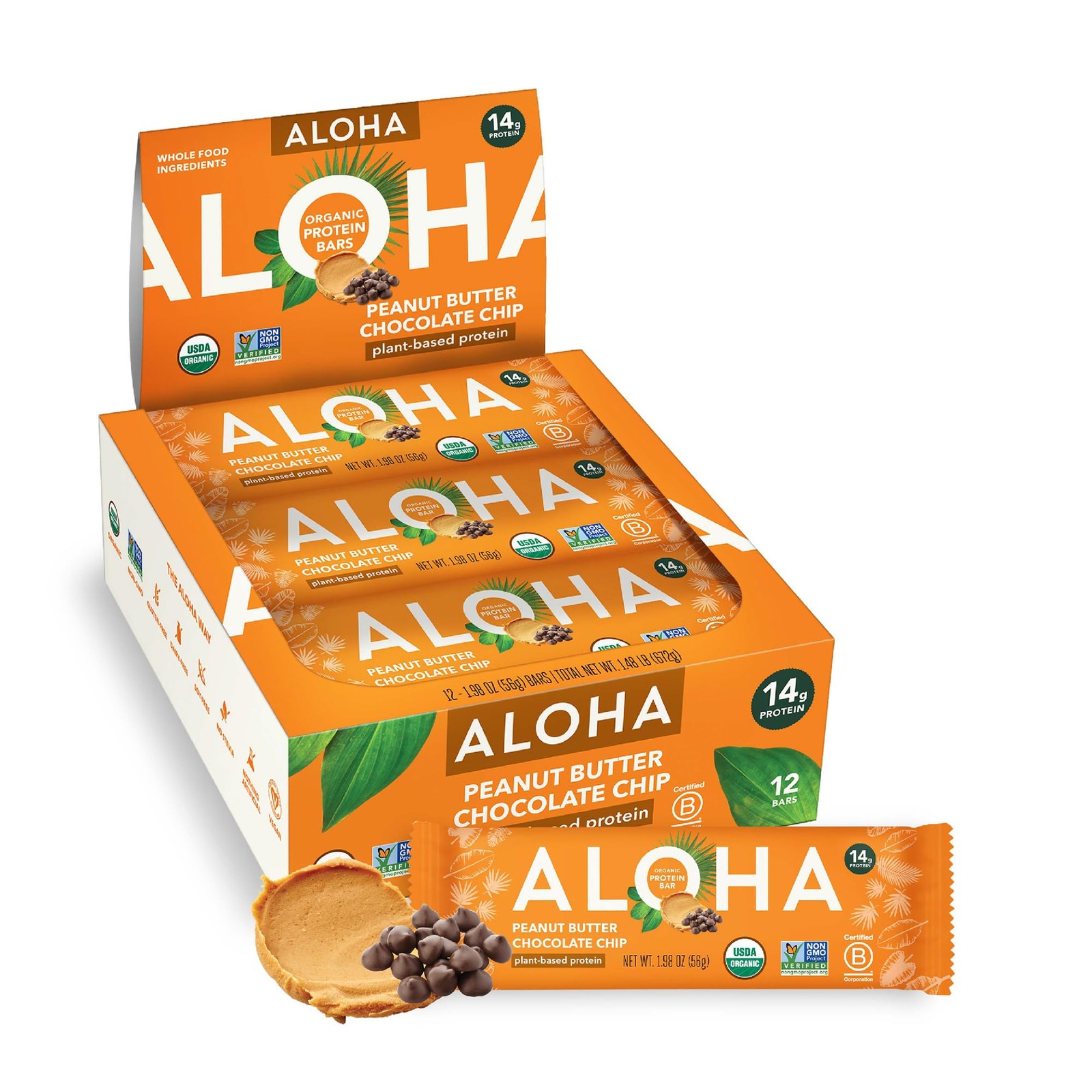 ALOHA Organic Plant Based Protein Bars |Peanut 12 Count (Pack of 1), Orange