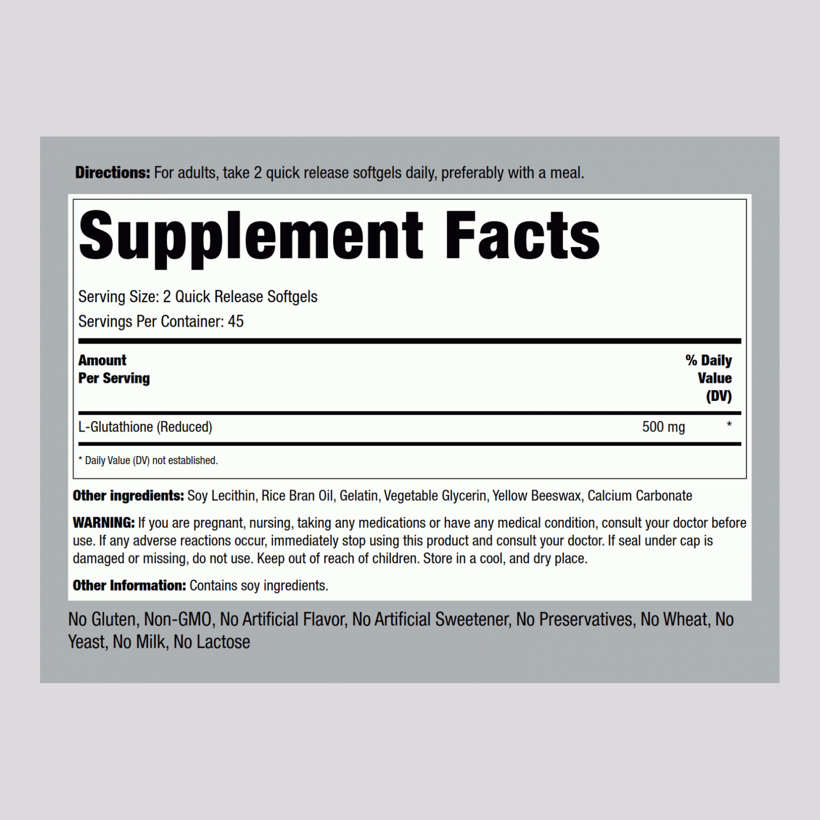 Liposomal Glutathione 500mg | 90 Softgels | Reduced Supplement | by Piping Rock