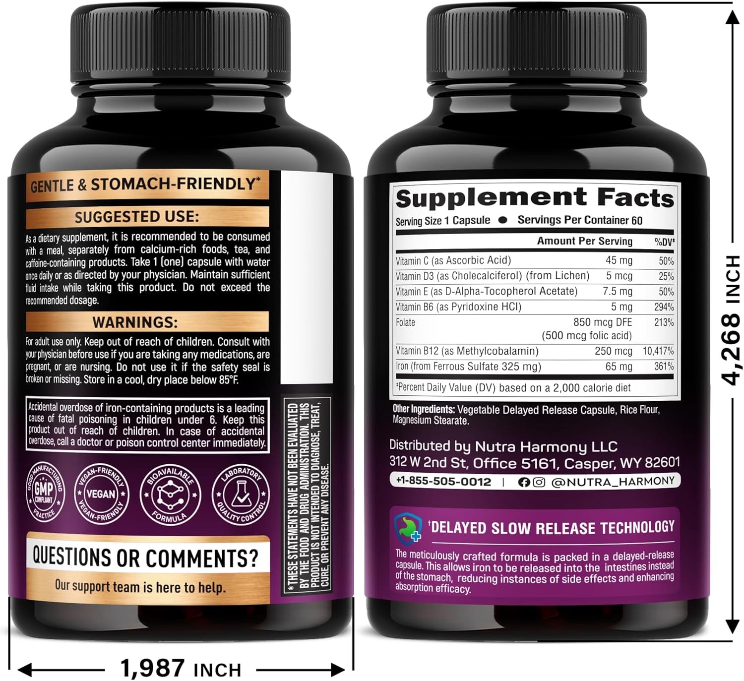 Iron Supplement for Women – Iron 65mg (Ferrous Sulfate 325mg) – Stomach Friendly