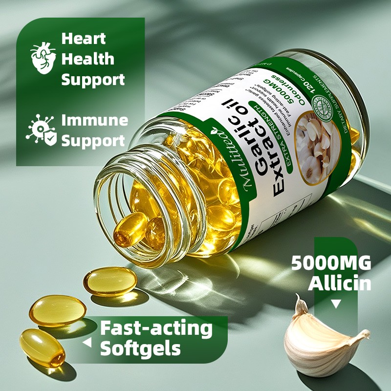 Garlic Oil 5000mg, Odorless Garlic 500:1 Extract,, Natural,120-600 Caps