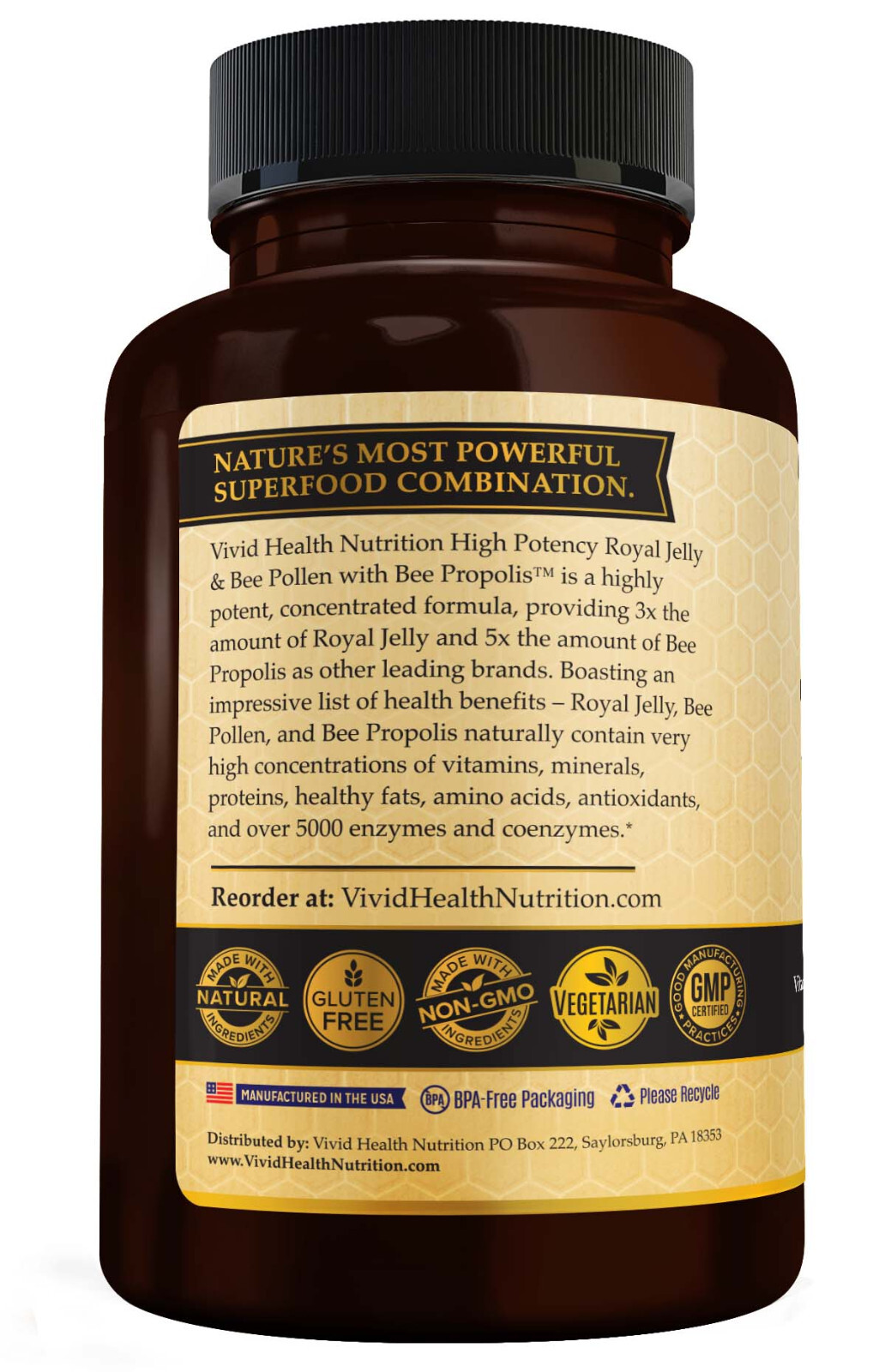 ROYAL JELLY Supplement w/ BEE POLLEN & PROPOLIS Immune System Booster raw pure