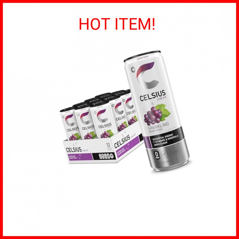 CELSIUS Essential Energy Drink 12 Fl Oz, Sparkling Grape Rush (Pack of 12)