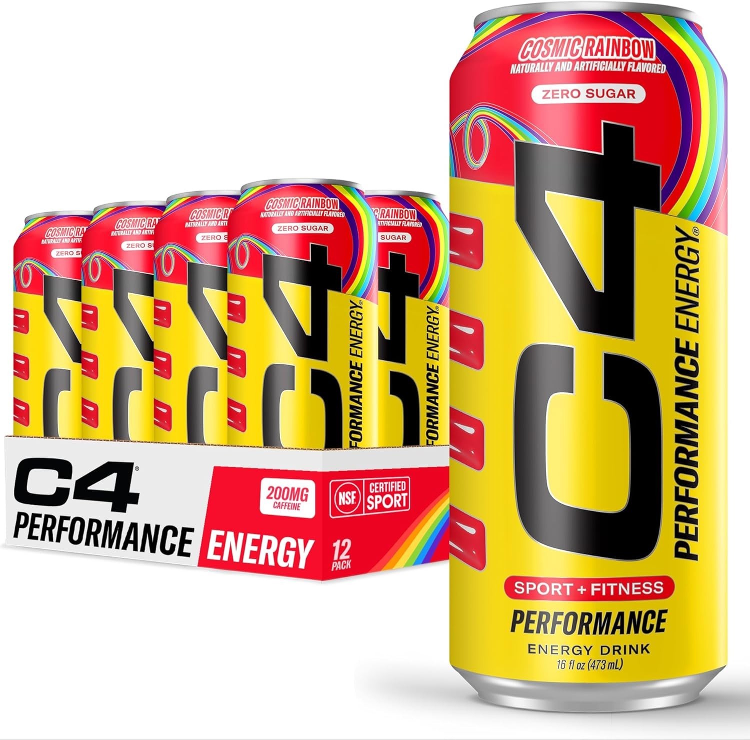 Performance Energy Drink Cosmic Rainbow, Zero Sugar Carbonated Preworkout Ene…