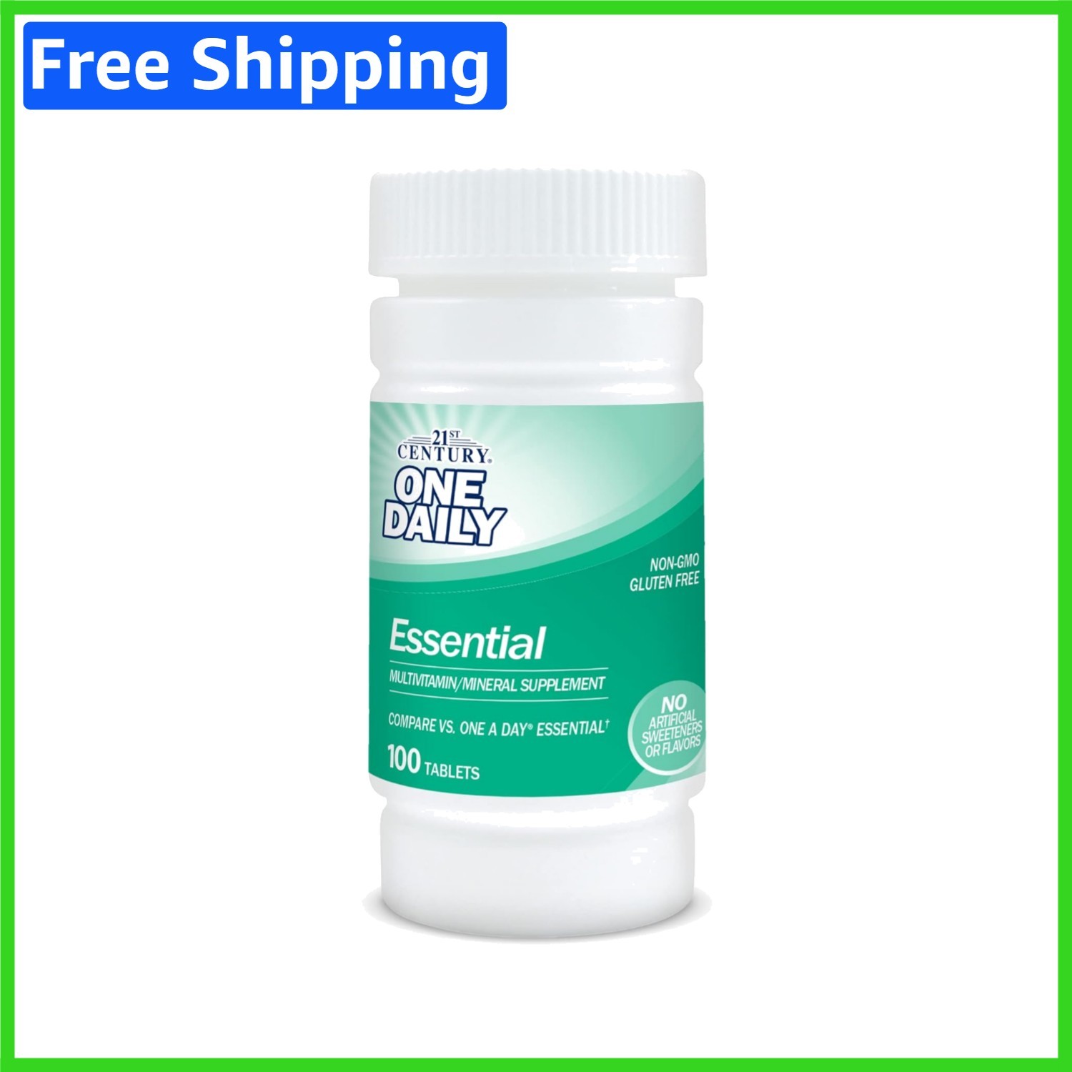 One Daily Essential Multivitamin Tablets – Gluten Free and Yeast Free, 100 Count