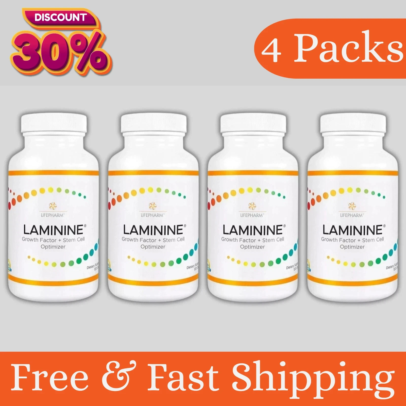 4 AUTHENTIC LifePharm Laminine Supplement 120 Capsules Total – EXP 07/2026!