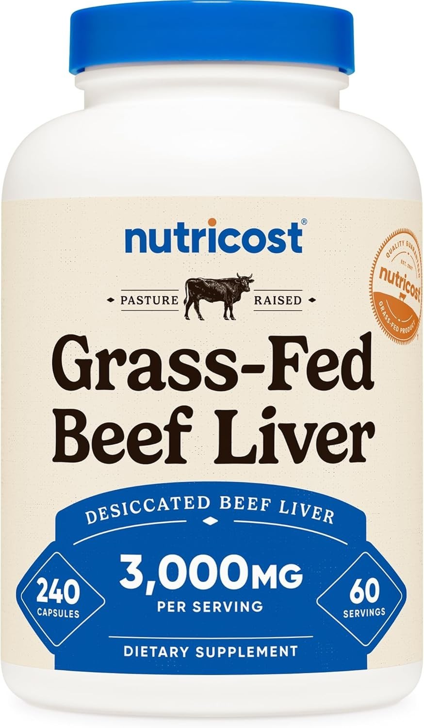 Nutricost Grass Fed Desiccated Beef Liver Capsules 240 Count (Pack of 1)