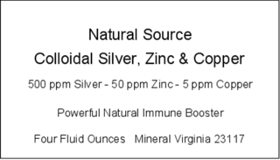 Natural Source Colloidal Zinc, Silver & Copper Immune Booster – Four oz dropper