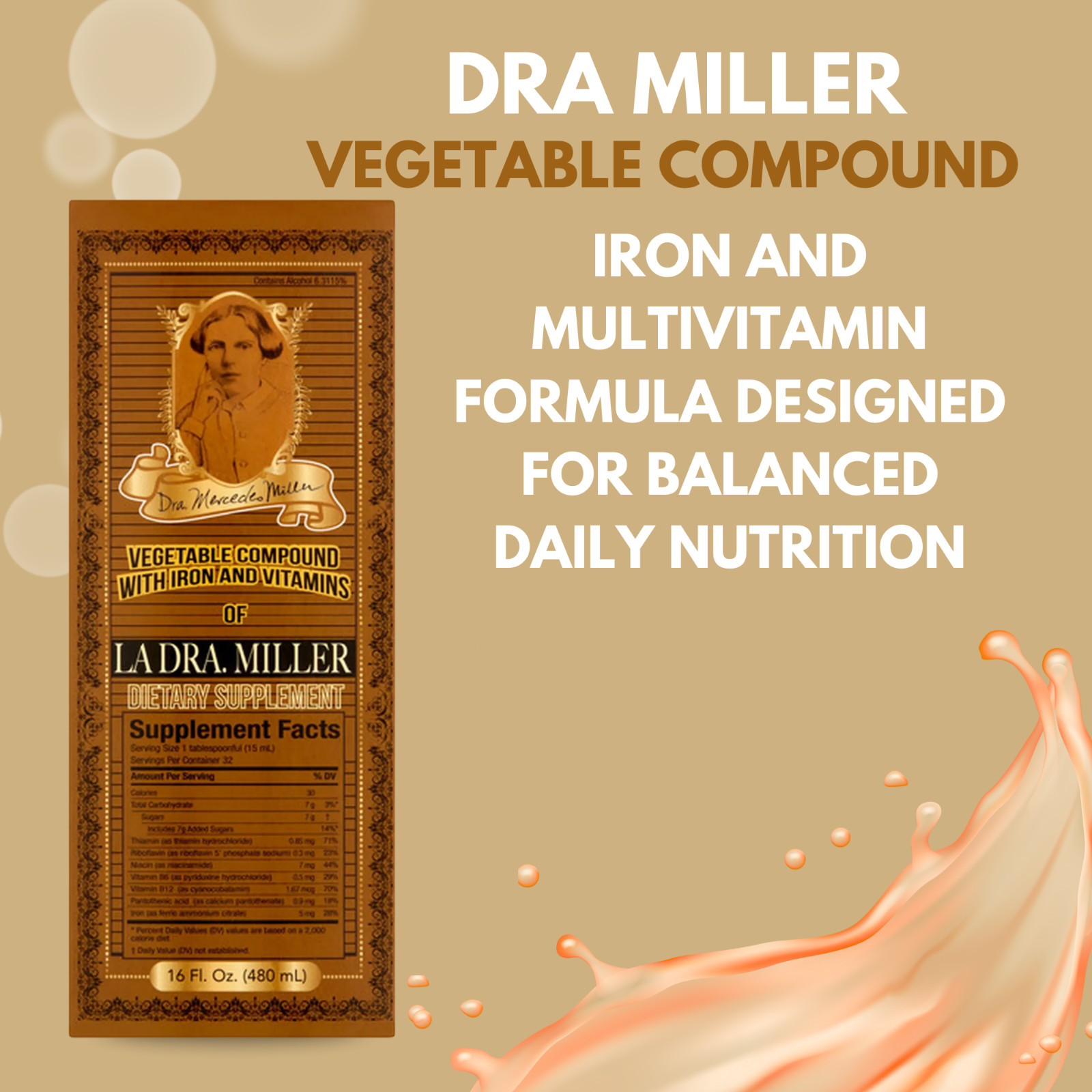 Menper La Dra. Miller Vegetal Compound, Iron & Multi B Vitamins -16 oz (2-pack)