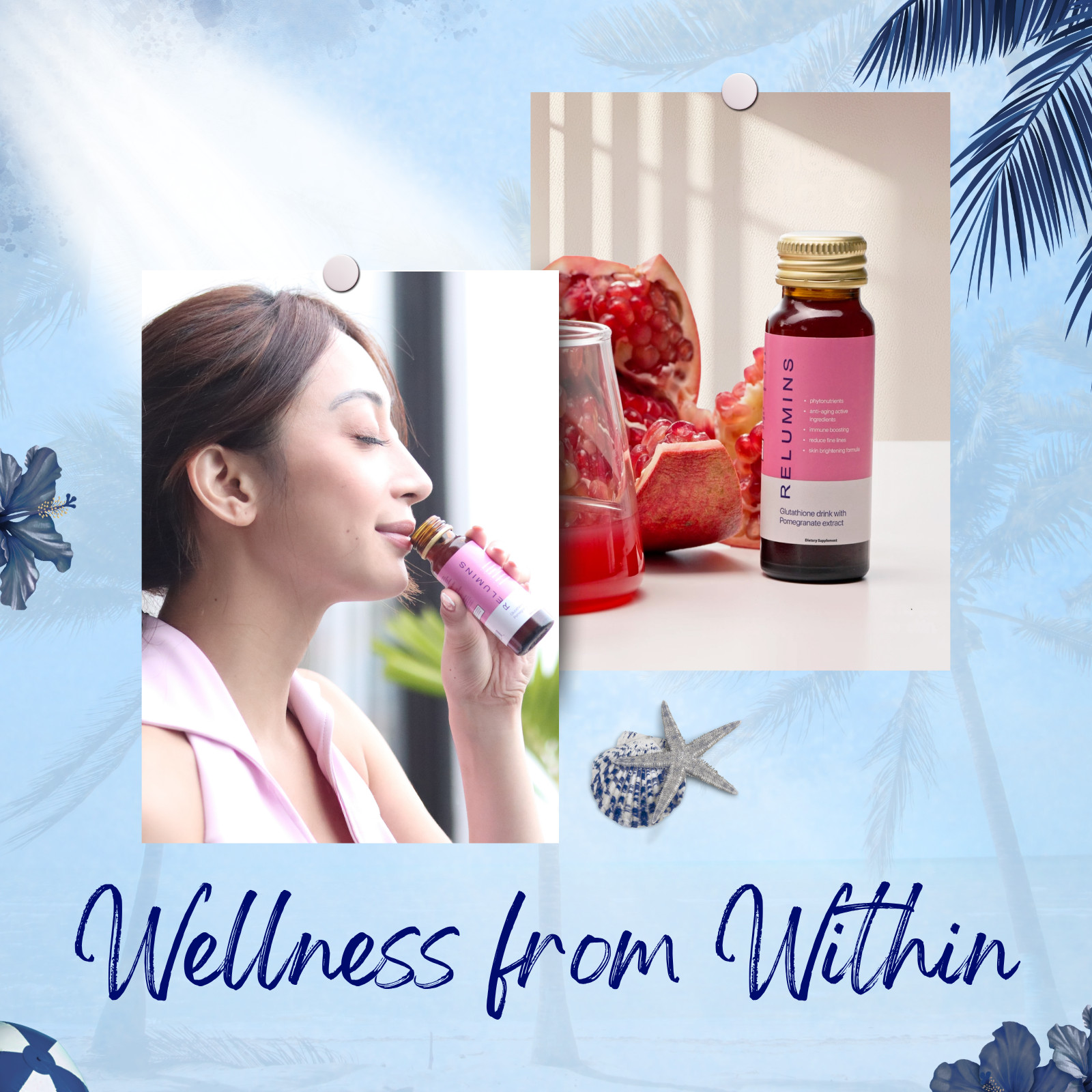 Relumins Glutathione Drink – 50mL x 10 Gluta Shot Bottles for Brighter Firm Skin