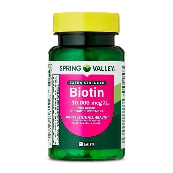 Spring Valley Extra Strength Biotin Plus Keratin Dietary Supplement Tablets