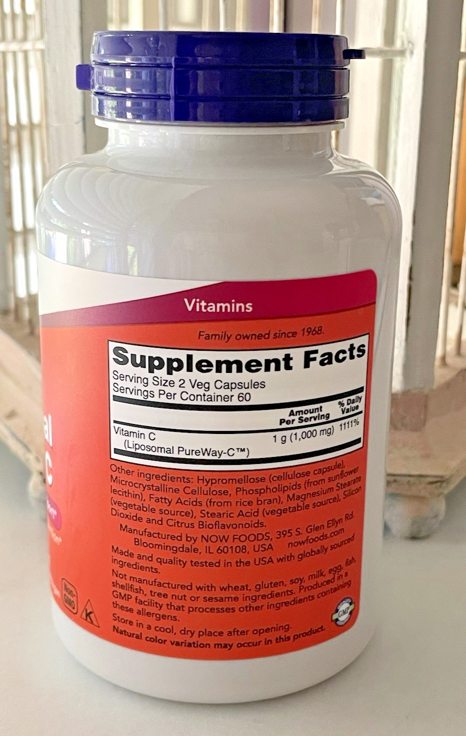 NOW Foods 120 Veg Liposomal Vitamin C Capsules 500 mg/cap, 2 caps/srvng Exp 7/27