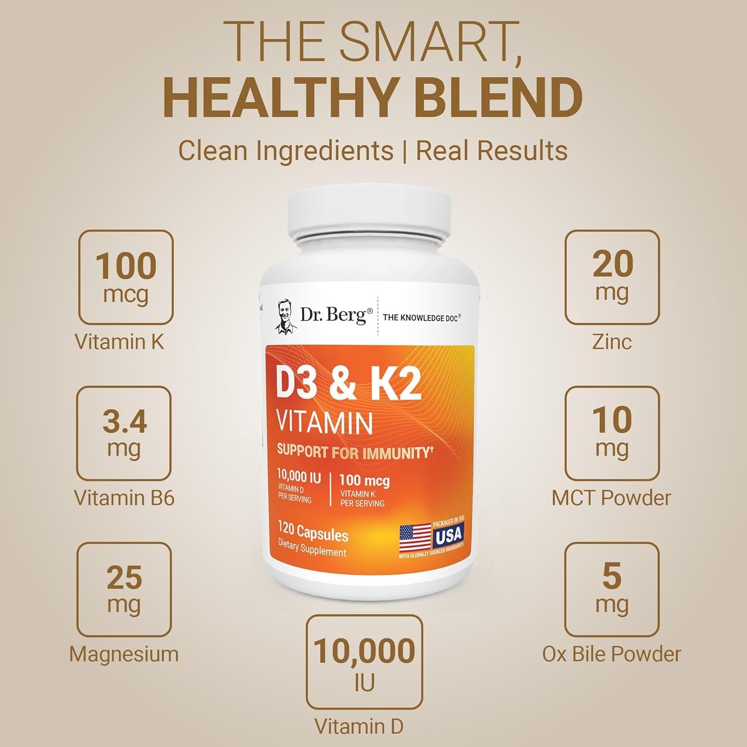 Dr. Berg Maximum Strength 7-in-1 Vitamin D3 K2 10,000 IU | Naturally 120 Capsule