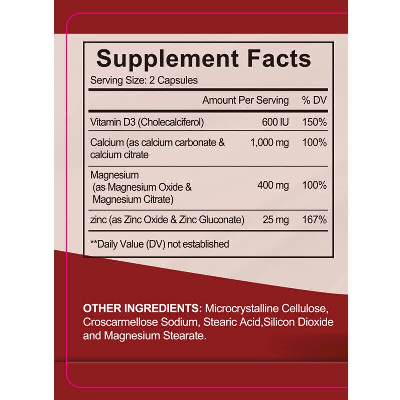 Calcium Magnesium Zinc with Vitamin D3 For Bone Health Muscle 120-600Capsules