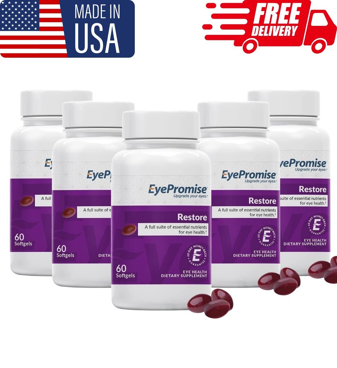 5 pack EyePromise Restore Supplement Complete Macular Health Formula 60 Softgels