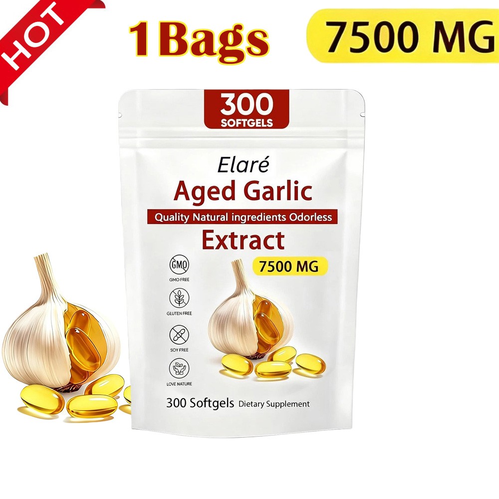 Elare Aged Garlic Extract, 300 Softgels, 7500mg Odorless Heart & Immune USA Hot