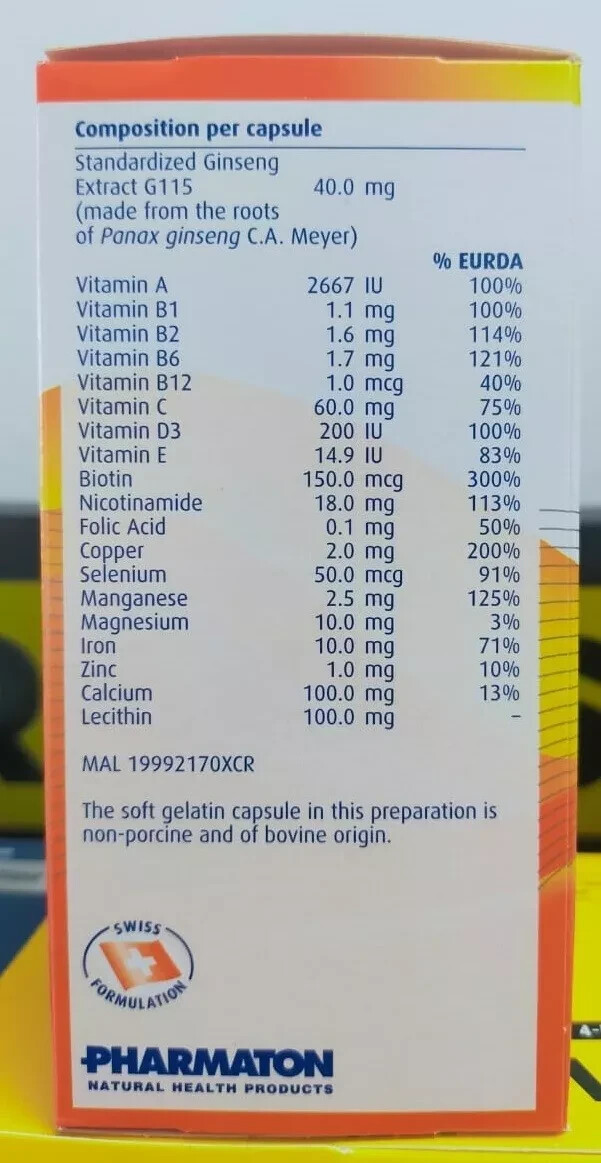 1x Geriatric Pharmaton 100 capsules with Ginseng Extract Natural Health Product