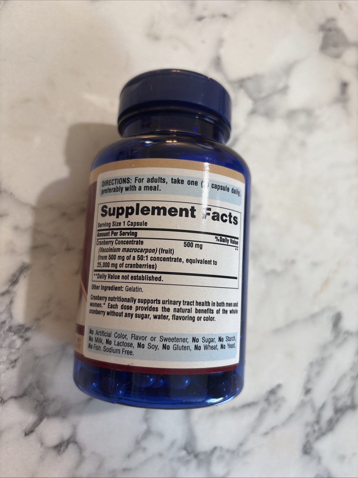 Puritans Pride One A Day Cranberry 120 Rapid Release Capsules, 500 mg Exp: 01/29