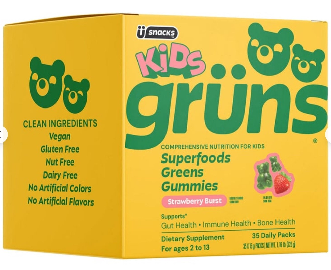 Gruns Kids Vitamin Green Gummies Superfood – Strawberry – 35 Daily Packs 07/27