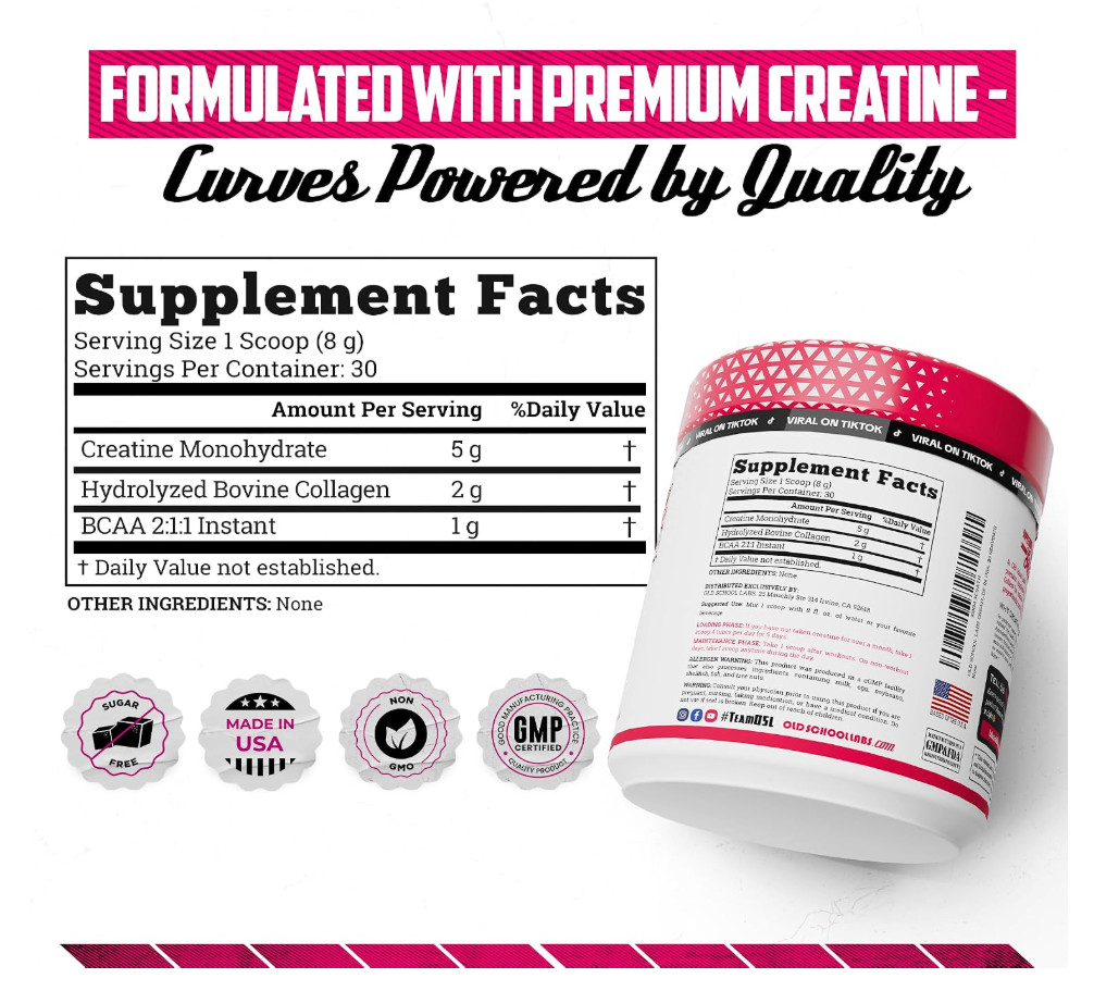 Old School Labs Creatine for Women Collagen BCAA Unflavored EXP 06/27