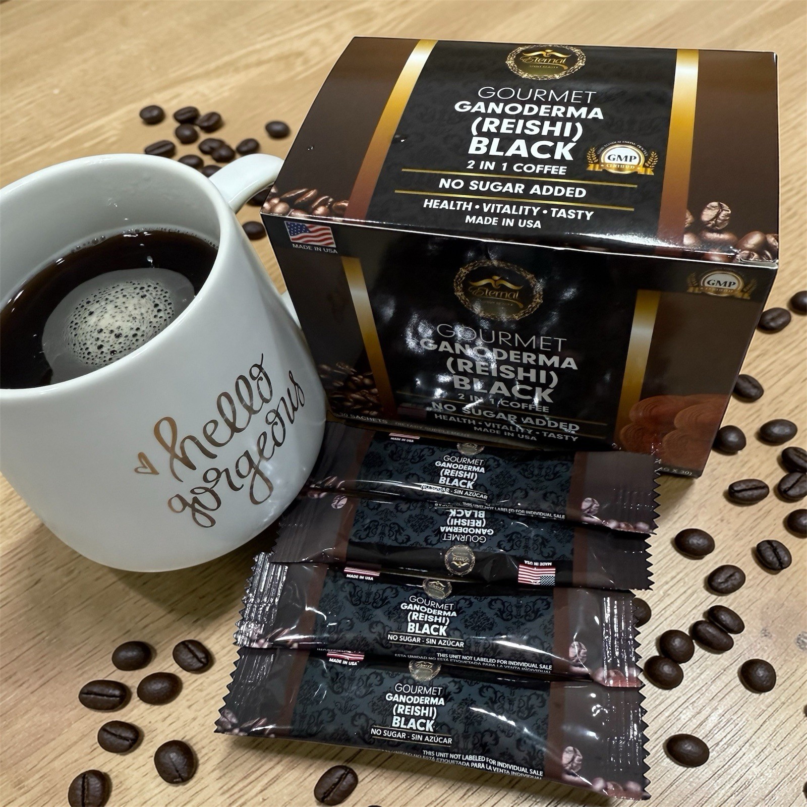 Instant Ganoderma Reishi Black Coffee Mushroom Coffee Energy Drink 20 Sachets