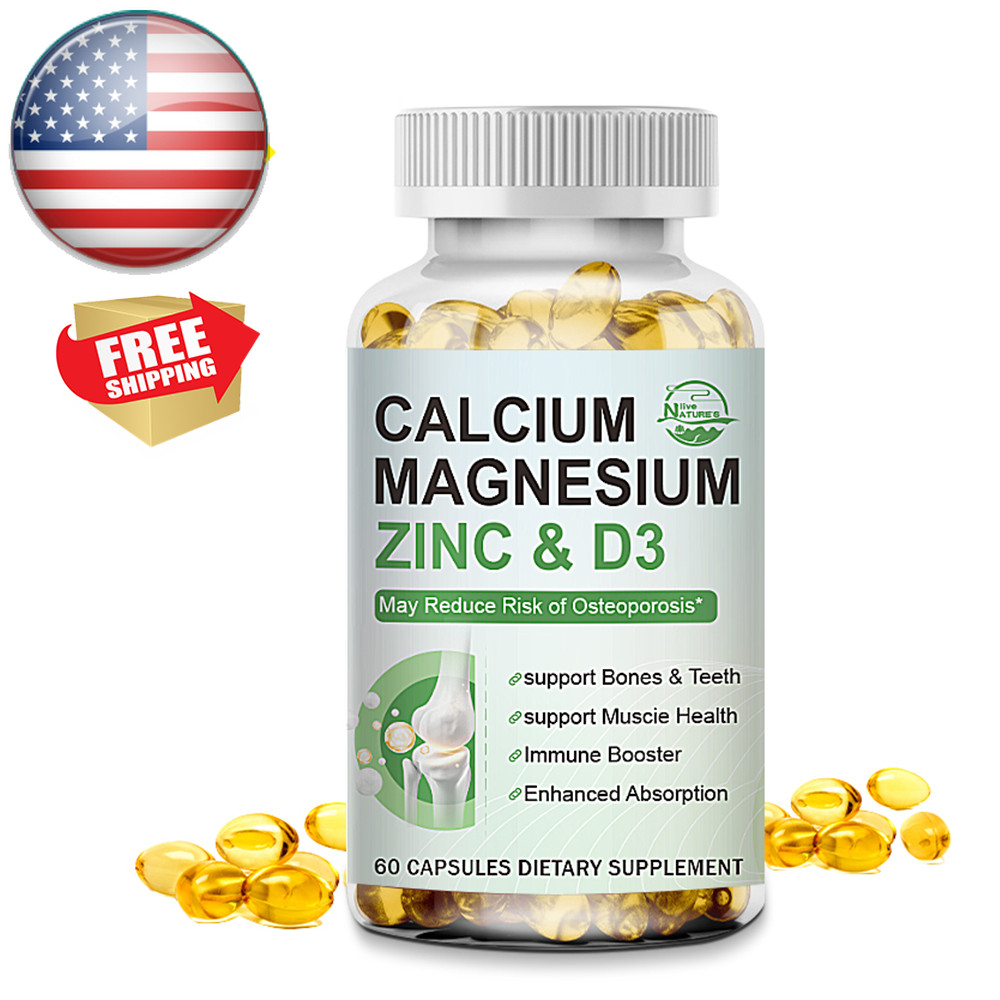 Calcium Magnesium Zinc + Vitamin D-3 Capsules, Bone Muscle Teeth Immune Support
