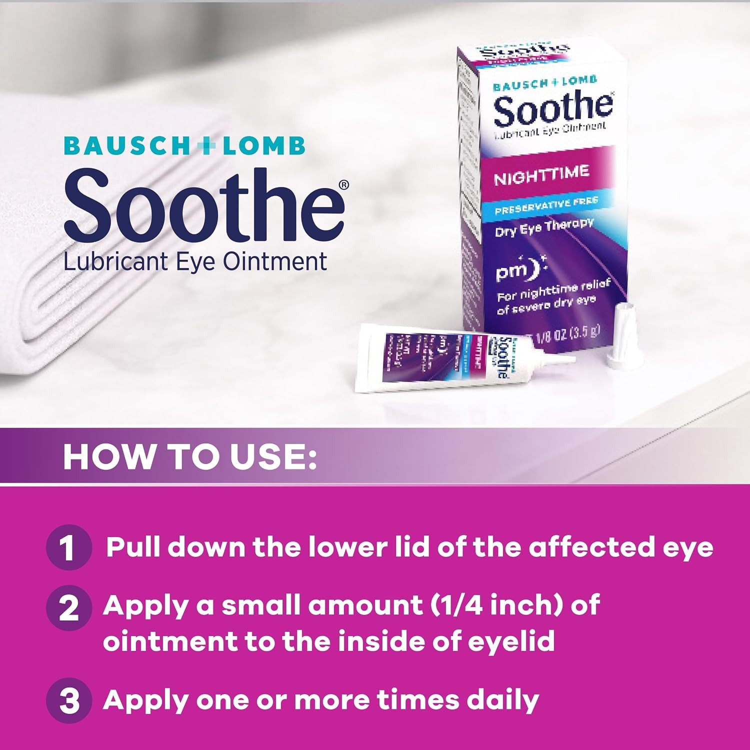 Bausch + Lomb Soothe Lubricant Eye Ointment Night Time – 0.13 oz, Pack of 6