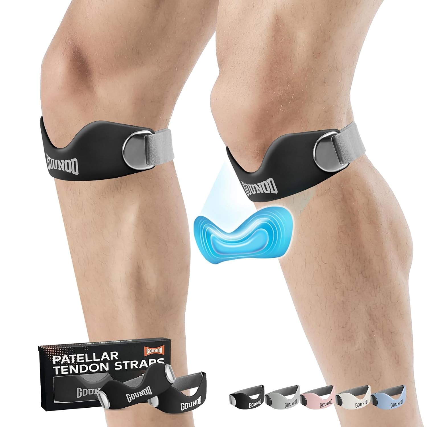 GOUNOD Silicone Patellar Tendon Support Strap 2 Pack,Knee One Size, Black