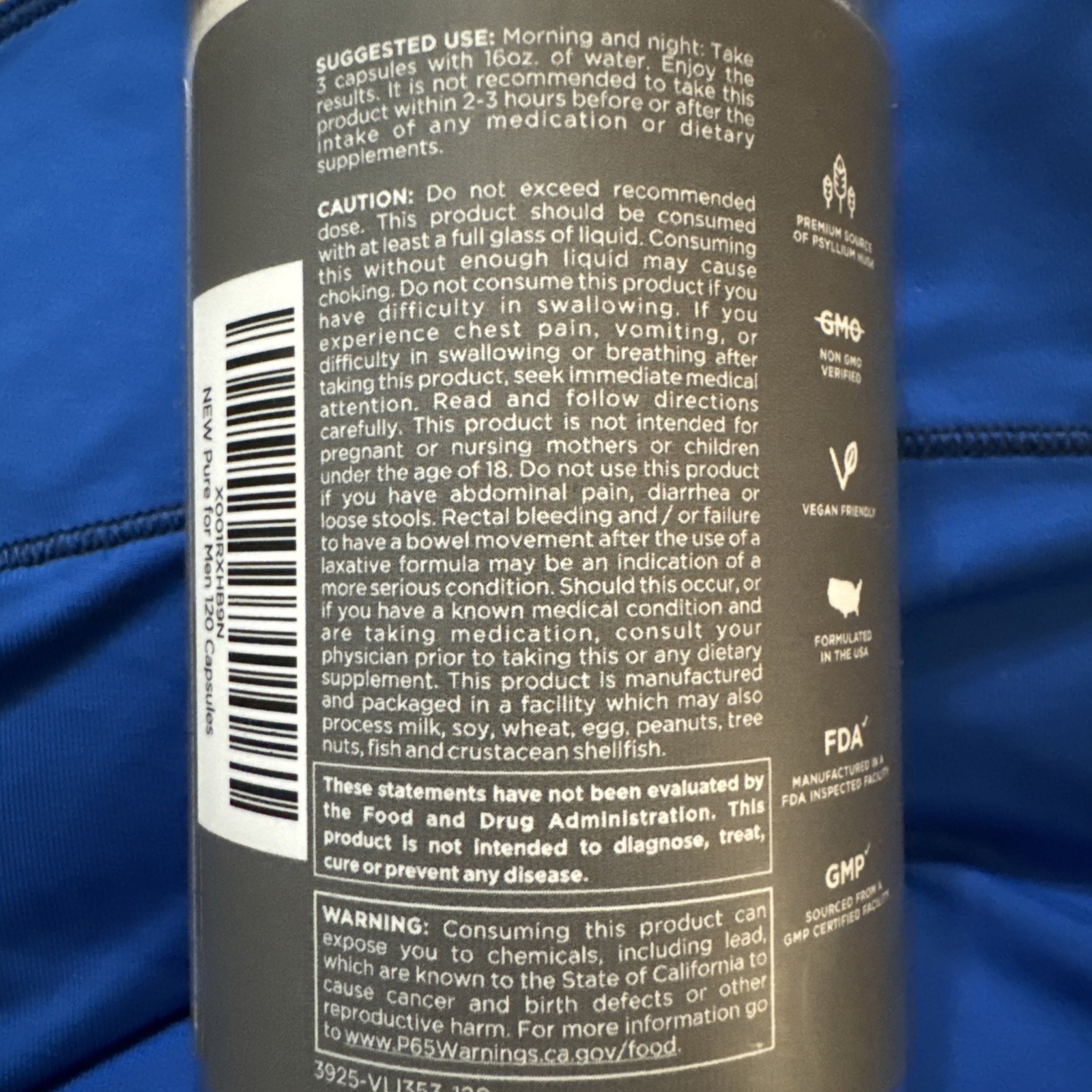 Pure for Men Stay Ready Fiber Supplement 120 Capsules Exp8/26