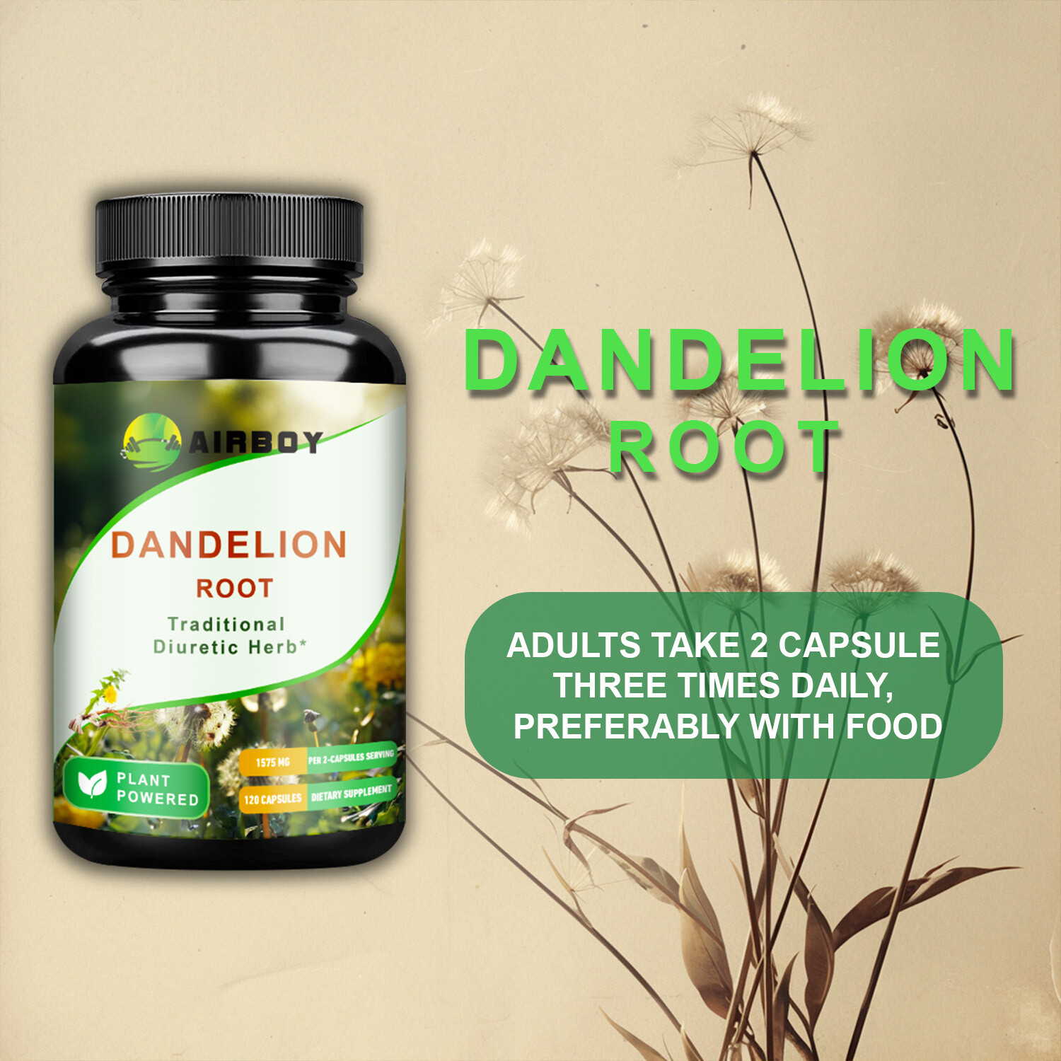 Dandelion Root 1575mg-Liver Kidney Health,Cleansing & Detox,Non-GMO,Gluten Free