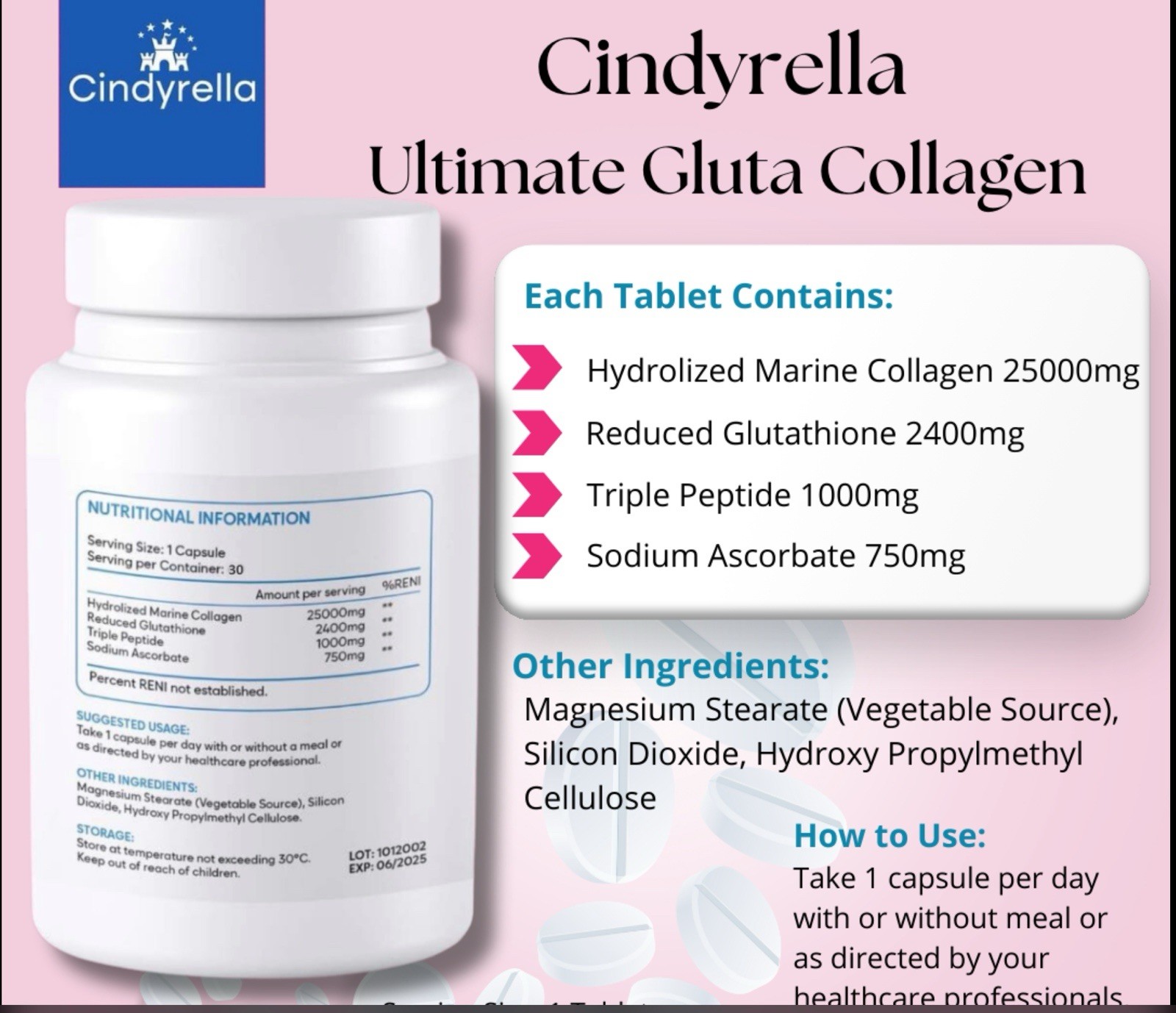Cindyrella Ultimate Gluta Collagen 2400 mg 30 tabs