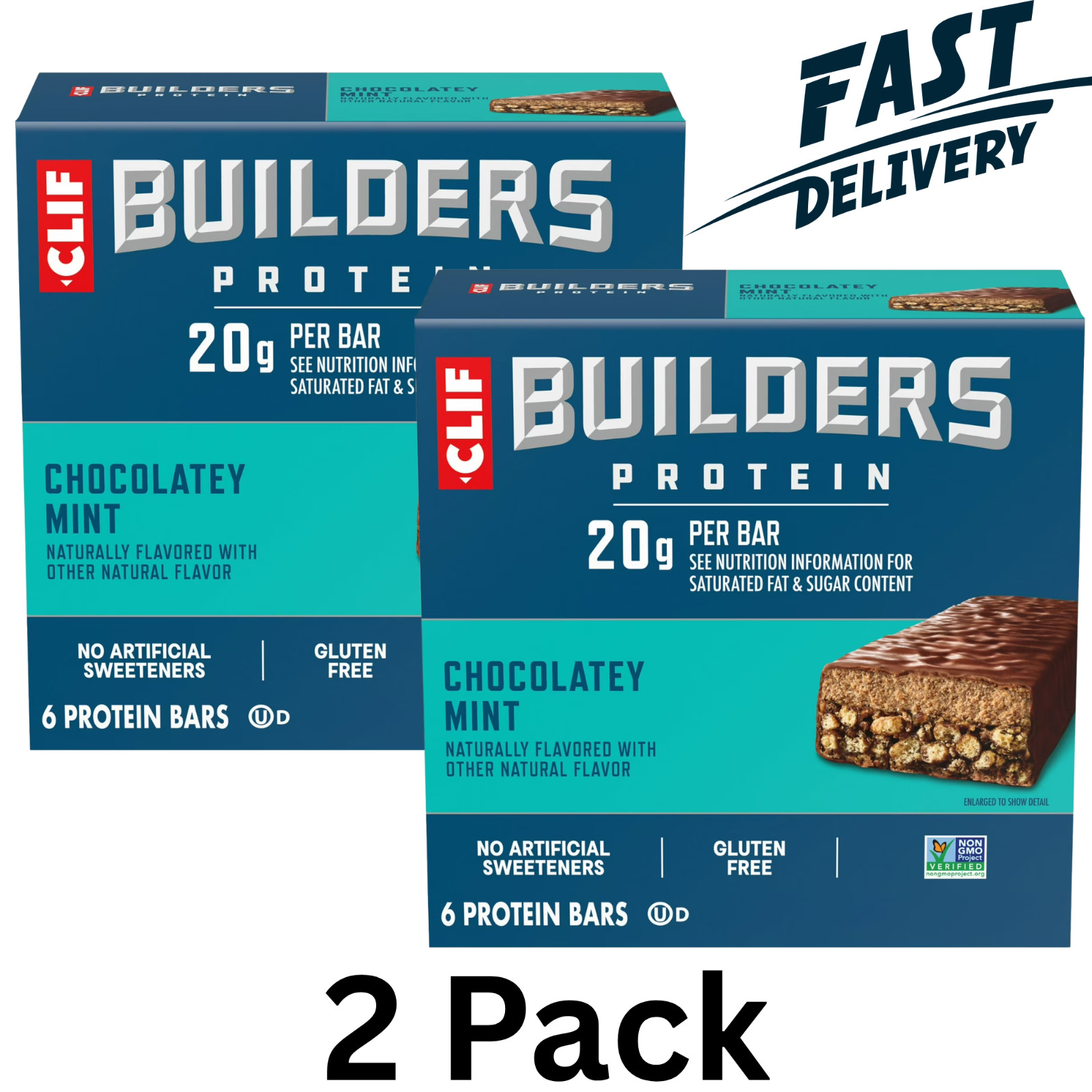 CLIF BUILDERS Protein Bars Chocolate Mint Flavor, Gluten Free (2.4oz, 12 Ct)