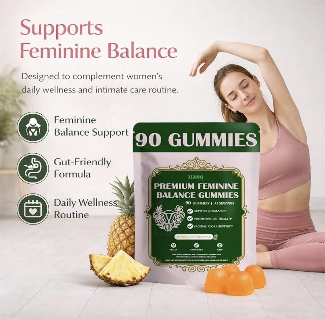 Premium Feminine Balance Gummies – 90 Gummies Exp 11/30/27 pH Balance/Gut Health