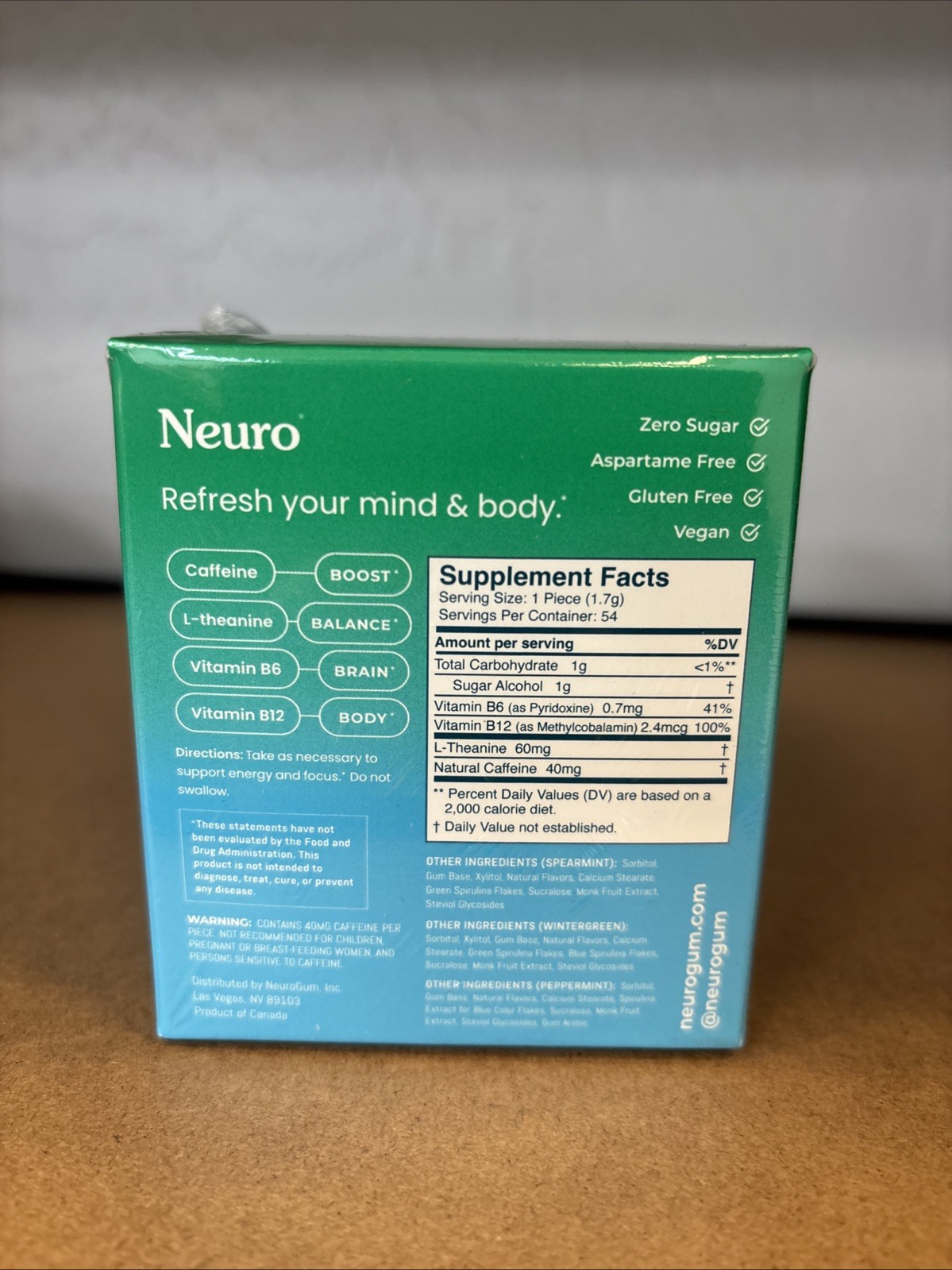 Neuro Energy & Focus Gum – 6-Pack Variety – Spearmint, Wintergreen, & Peppermint