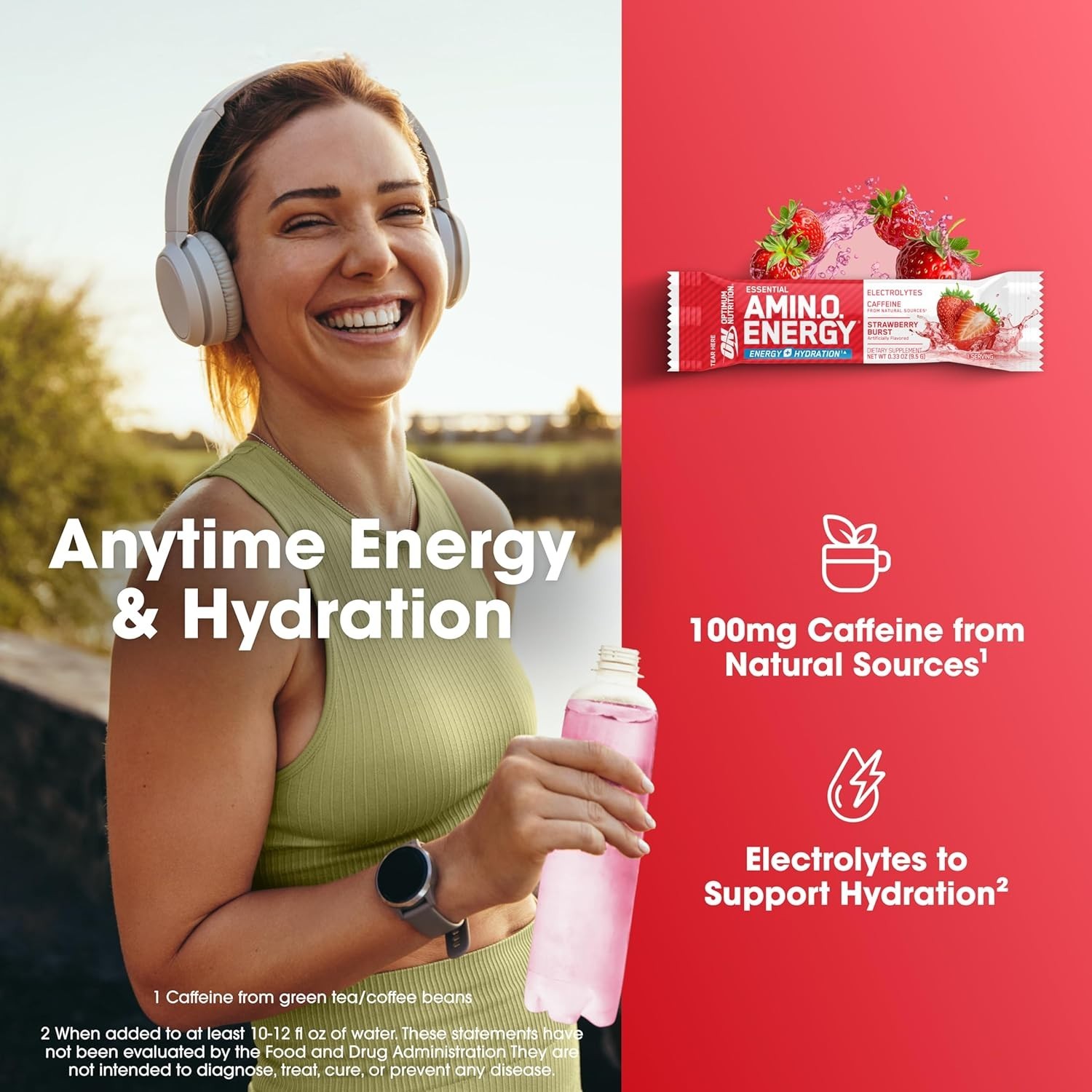 Strawberry Burst Amino Energy + Electrolytes Stick Packs for On-the-Go Hydration