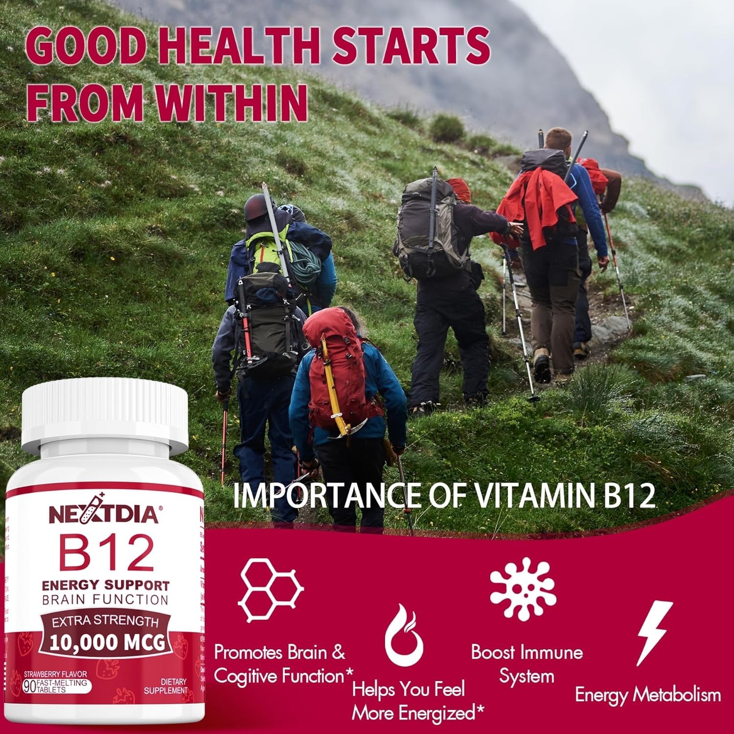 B12 Vitamins 10,000 mcg, Methylated Vitamin 90 Count (Pack of 2)